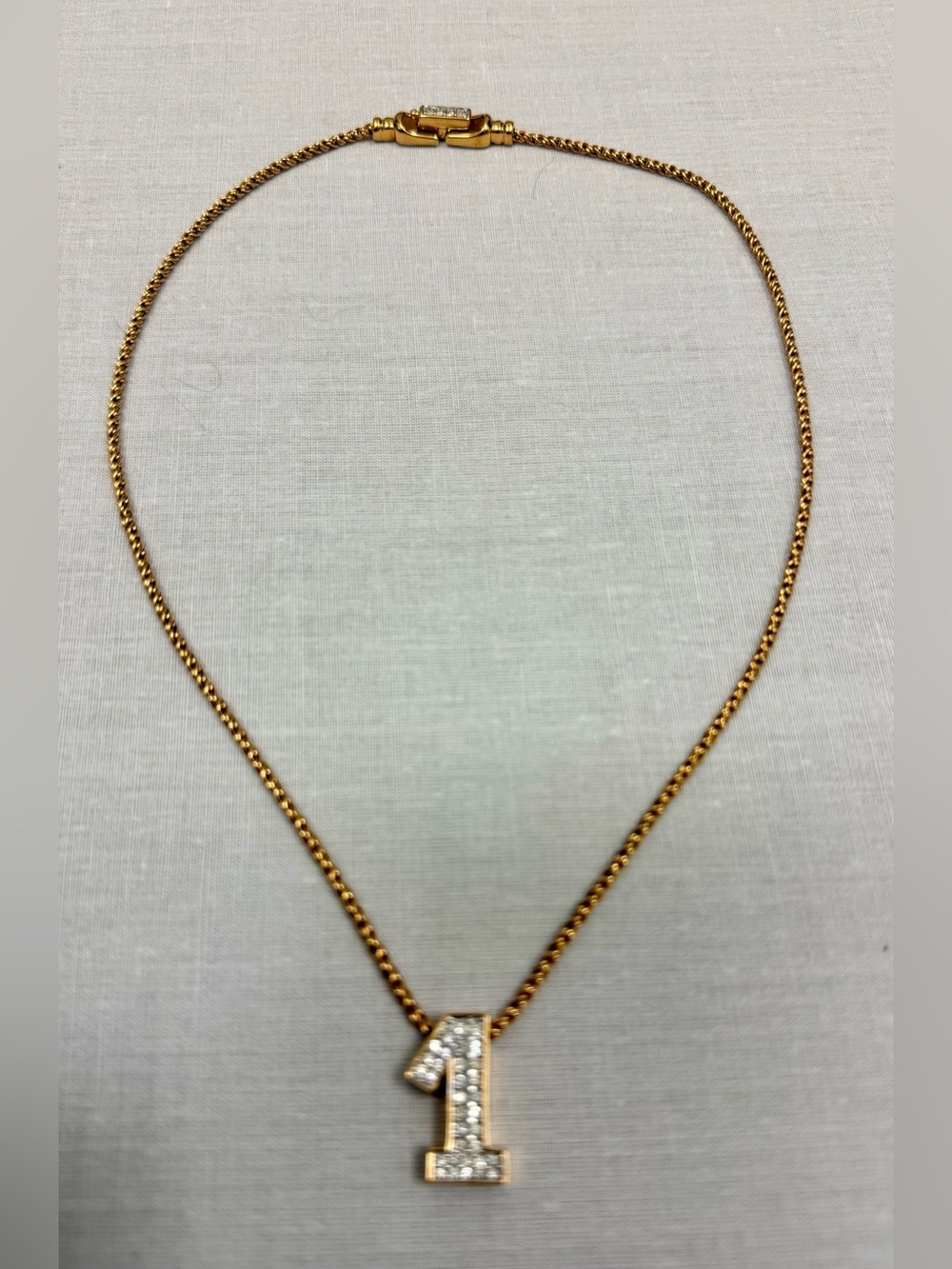 SWAROVSKI Vintage 90’s Y2K Luxury Gold-Tone Pave Crystal #1 Pendant Necklace